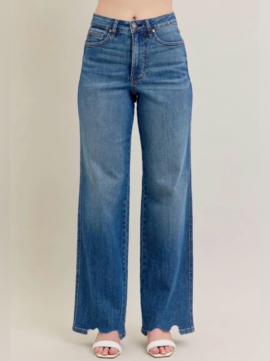 Judy Blue Denim - NWT Judy Blue Rebel Tummy Control Wide Leg Jeans with Chew Hem